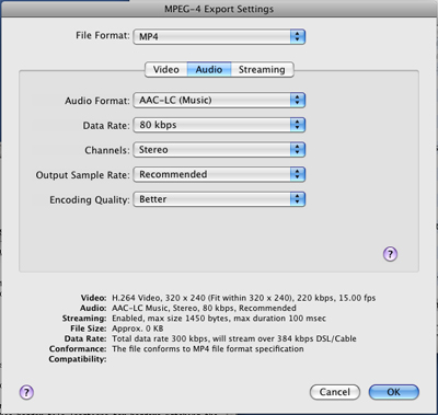 PcP Encodings - MPEG-4 Med Stream - Audio Settings